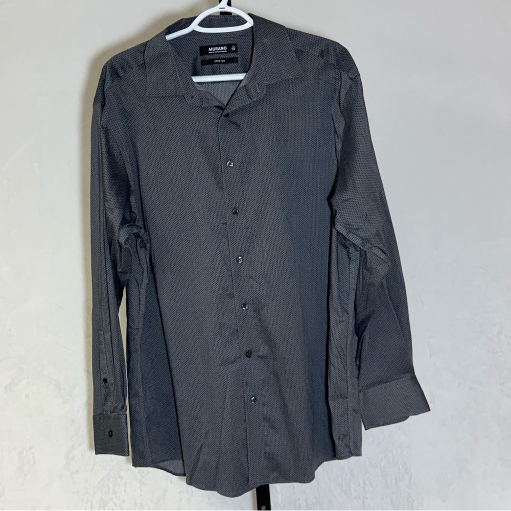 Murano Stretch Men’s Charcoal Button Up Dress Shirt 17/34